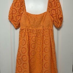 Lilly Pulitzer Kay Puff Sleeve Eyelet Dress Cantaloupe 2 Babydoll Preppy Smocked